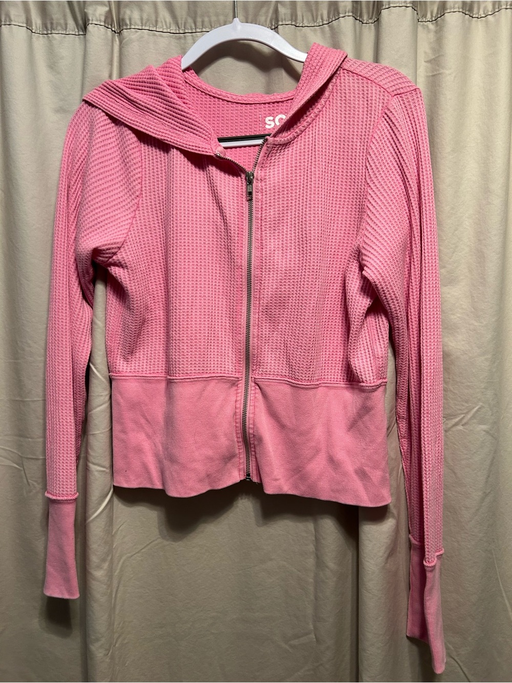 SO Pink Waffle-Knit Zip Hoodie Jacket
